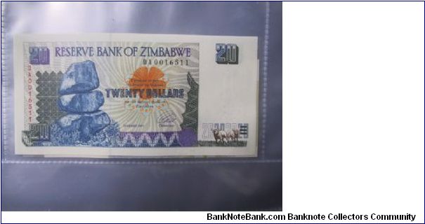 Zimbabwe 20 Dollar banknote. Uncirculated condition Banknote