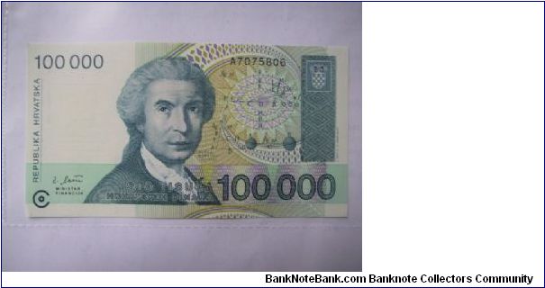 Croatia 100000 Dinara banknote in UNC condition Banknote