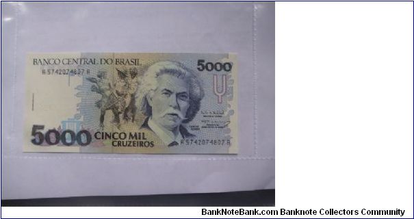 Brazil 5000 Cruzerio banknote in UNC condition. Banknote