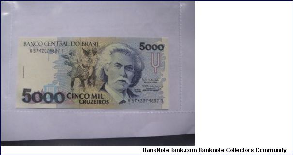 Brazil 5000 Cruzerio banknote in UNC condition. Banknote