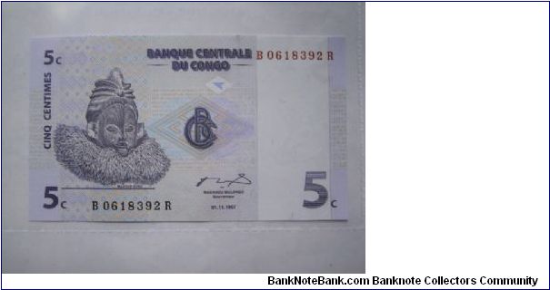 Congo 5 Centimes banknote in UNC condition Banknote
