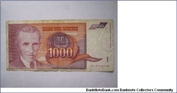 Yugoslavia 1000 Dinara banknote in VF condition Banknote