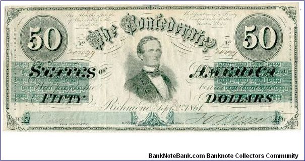 Type 16 Confederate $50 note. Banknote