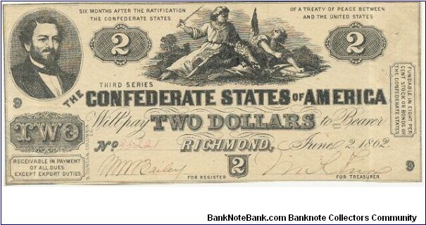 Type 42 Confederate $2 note. Banknote