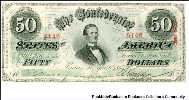 Type 57 Confederate $50 note. Banknote