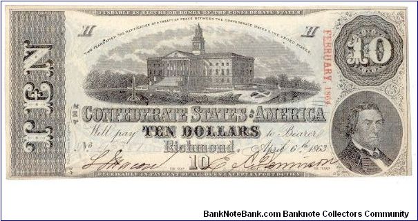 Type 59 Confederate $10 note. Banknote