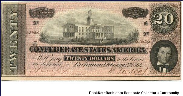 Type 67 Confederate $20 note. Banknote