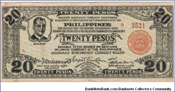 S-474 Mindanao 20 Pesos note. Banknote