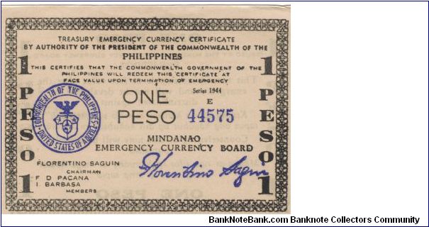 S-515 Mindinao 1 Peso note. Banknote