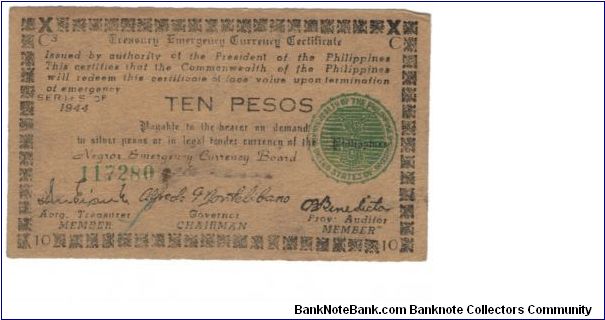 S-676a Negros 10 Peso note. Banknote