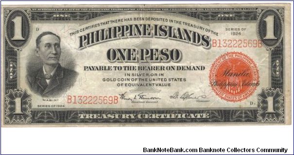 PI-68 Philippine 1 Peso note. Banknote