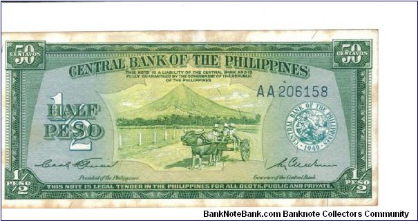 PI-129 Philippines half peso note. Banknote