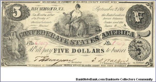 Banknote from USA year 1861