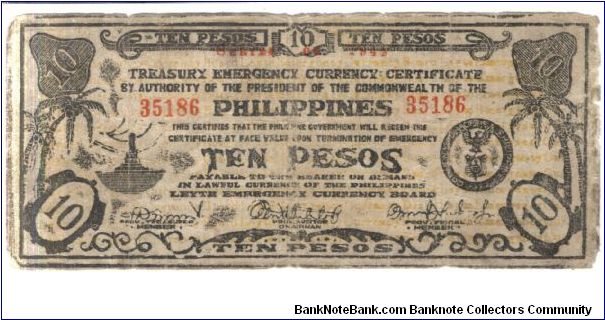 S395a Leyte 10 pesos note. Banknote