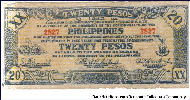 S396b Leyte 20 pesos note. Banknote