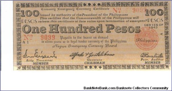 S666 Negros 100 Peso note. Banknote