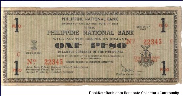 S611c Negros Occidental 1 Peso note Banknote