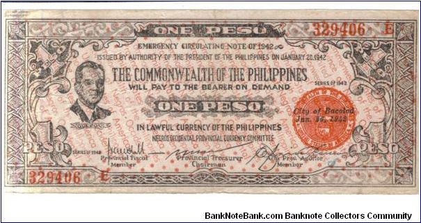 S646a Negros Occidental 1 Peso note. Banknote