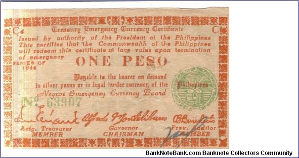S661 Negros Emergency Currency Board 1 Peso note. Banknote