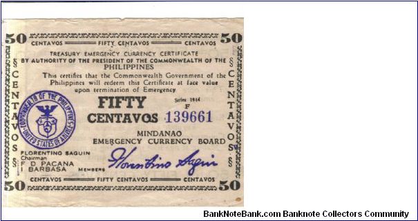 S514a Mindanao 50 Centavos note. Banknote
