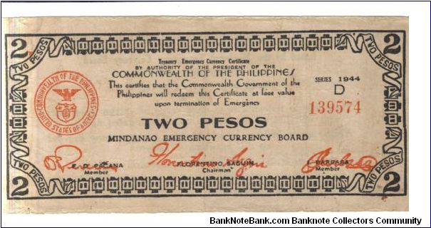 S516b Mindanao 2 Pesos note. Banknote