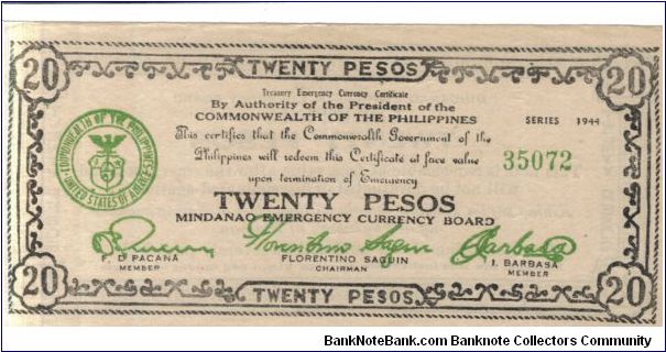 S528a Mindanao 20 Pesos note. Banknote