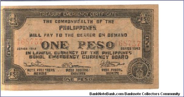 S139b Bohol 1 Peso note. Banknote