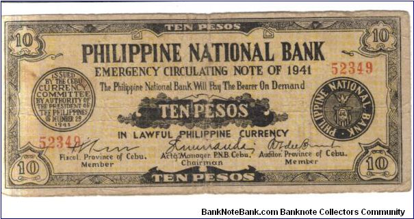 S217a Cebu 10 Pesos note. Banknote