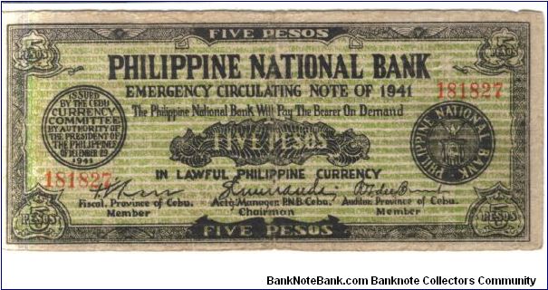 S219 Cebu 5 Pesos note. Banknote