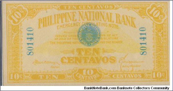 PI-39 Philippine National Bank 10 centavos note. This note is counterfeit. Banknote