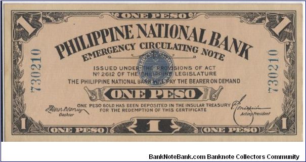 PI-42 Philippine National Bank 1 Peso note. This is a counterfeit note. Banknote