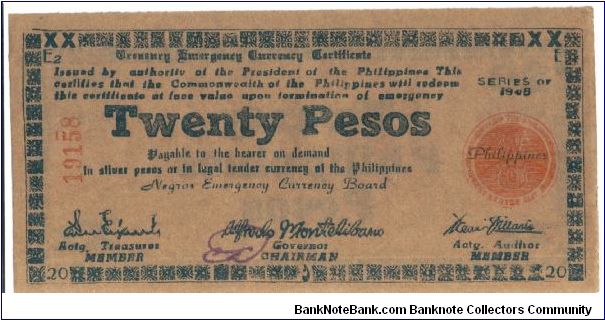 S-684, Negros 20 Pesos note. Banknote