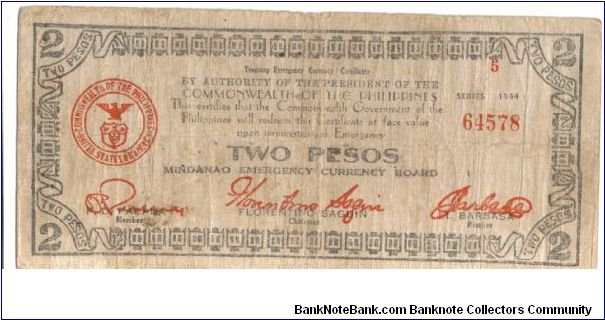 S-524b, Mindanao 2 Pesos note. Banknote