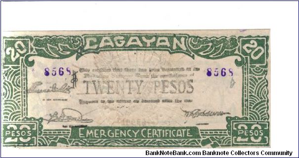 S-194a, Cagayan 20 Pesos note without watermarked paper. Banknote