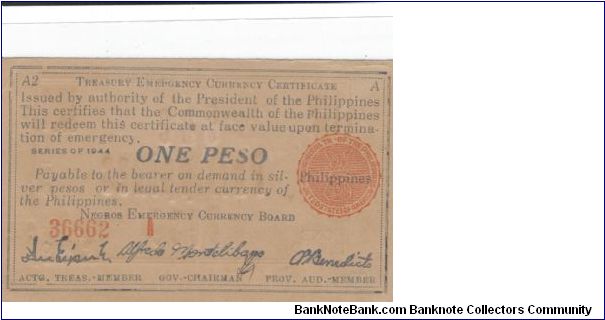 S-668b, Negros 1 Peso note. Banknote