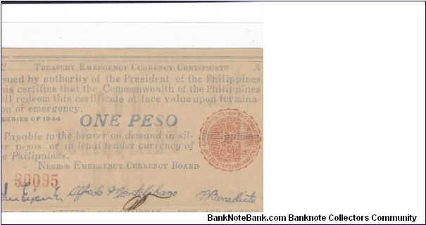 S-668a, Negros 1 Peso note. Banknote