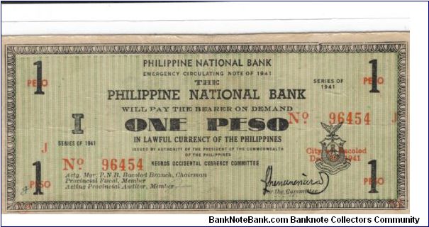S-612a, Negros Occidental 1 Peso note. Banknote