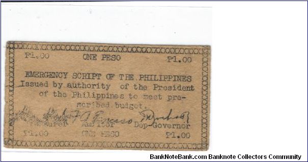 S-124, Apayao 1 Peso note. Banknote
