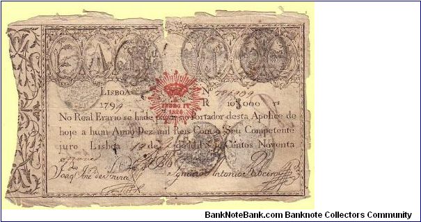 Portugal P-13, 10000 Reis from 1826 Banknote