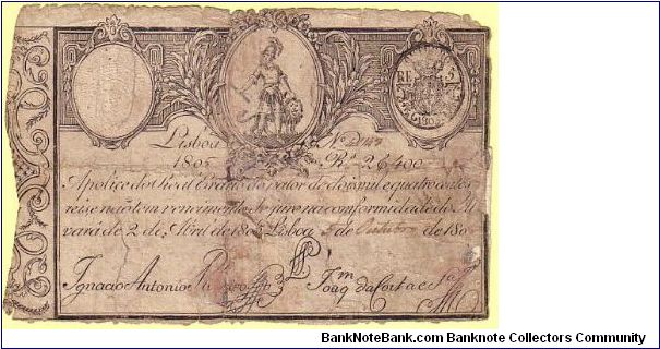 Portugal P-17 2.400 Reis from 1805 Banknote