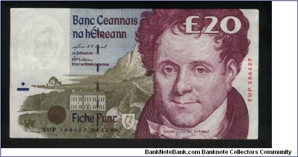 20 Pounds.

Daniel O'Connell at right, Derryname Abbey at left center on face; writings and Four Courts building in Dublin on back.

Pick #77b Banknote