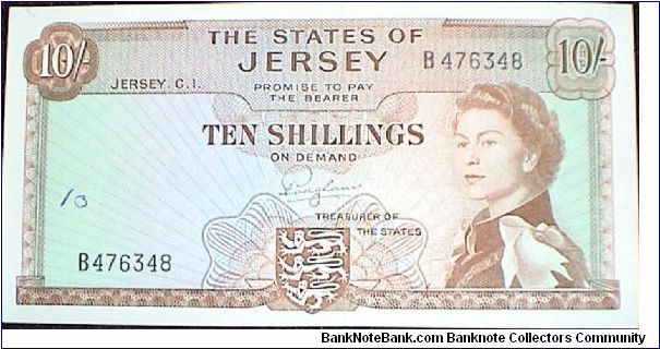 States of Jersey. 10 Shillings. Q Elizabeth II.St Ouen's Manor. Banknote