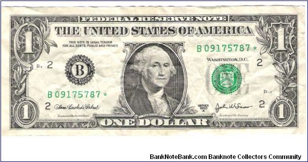 2003-A STAR $1.00 dollar US Banknote