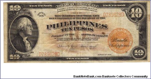 PI-84a Treasury Certificate 10 Pesos note. Banknote
