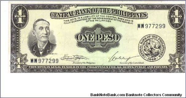 PI-133h, Signature 7, Central Bank of the Philippines 1 Peso note. Banknote