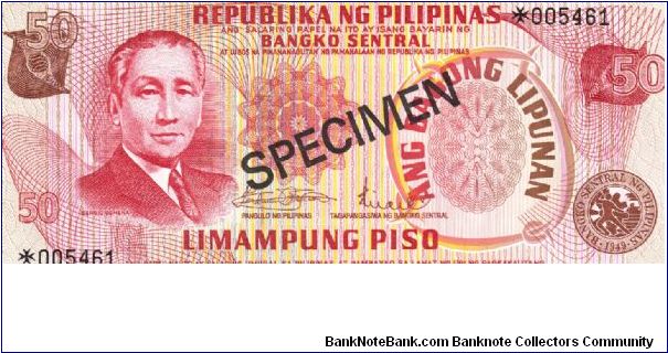 Republika Ng Pilipinas 50 Pesos Specimen note. Banknote