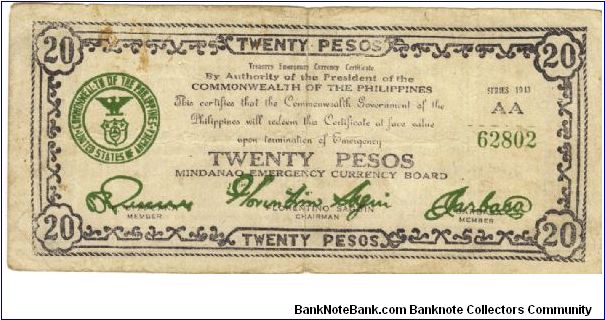 S-499a Mindanao Twenty Pesos note. Banknote