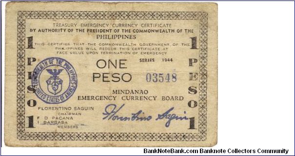 S-523b Mindanao One Pesos note. Banknote