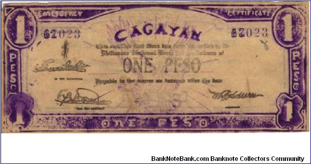S-187 Cagayan 1 peso note with changed hand written serial numbers. Banknote