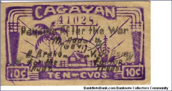 S-179a Cagayan 10 Centavos note. stamped Registered Countersign on reverse. Banknote